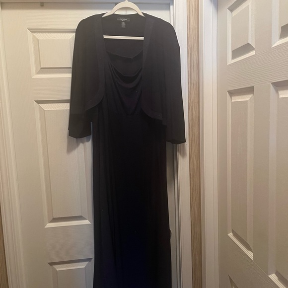 formal gown w/jacket. Dark blue w/sparkle in fabric. worn twice, wrinkle free - Picture 2 of 3